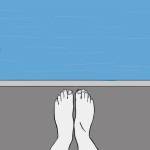 mutige entscheidungen illustration Füße Wasser Freibad Sprungturm