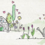Gartencenter Selbach Illustration Mädchen gießt Blumen