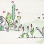 Gartencenter Selbach Illustration Mädchen gießt Blumen